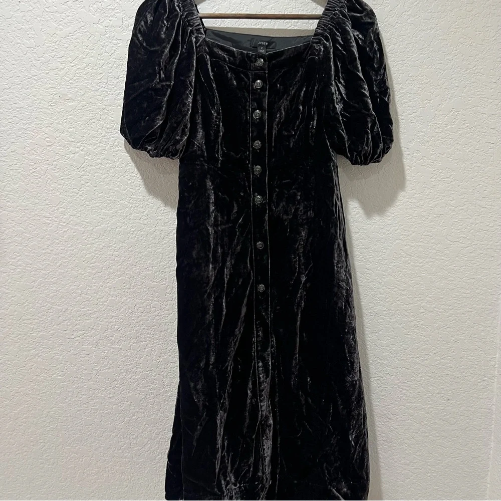 J. Crew Puff-sleeve Velvet Dress in Black